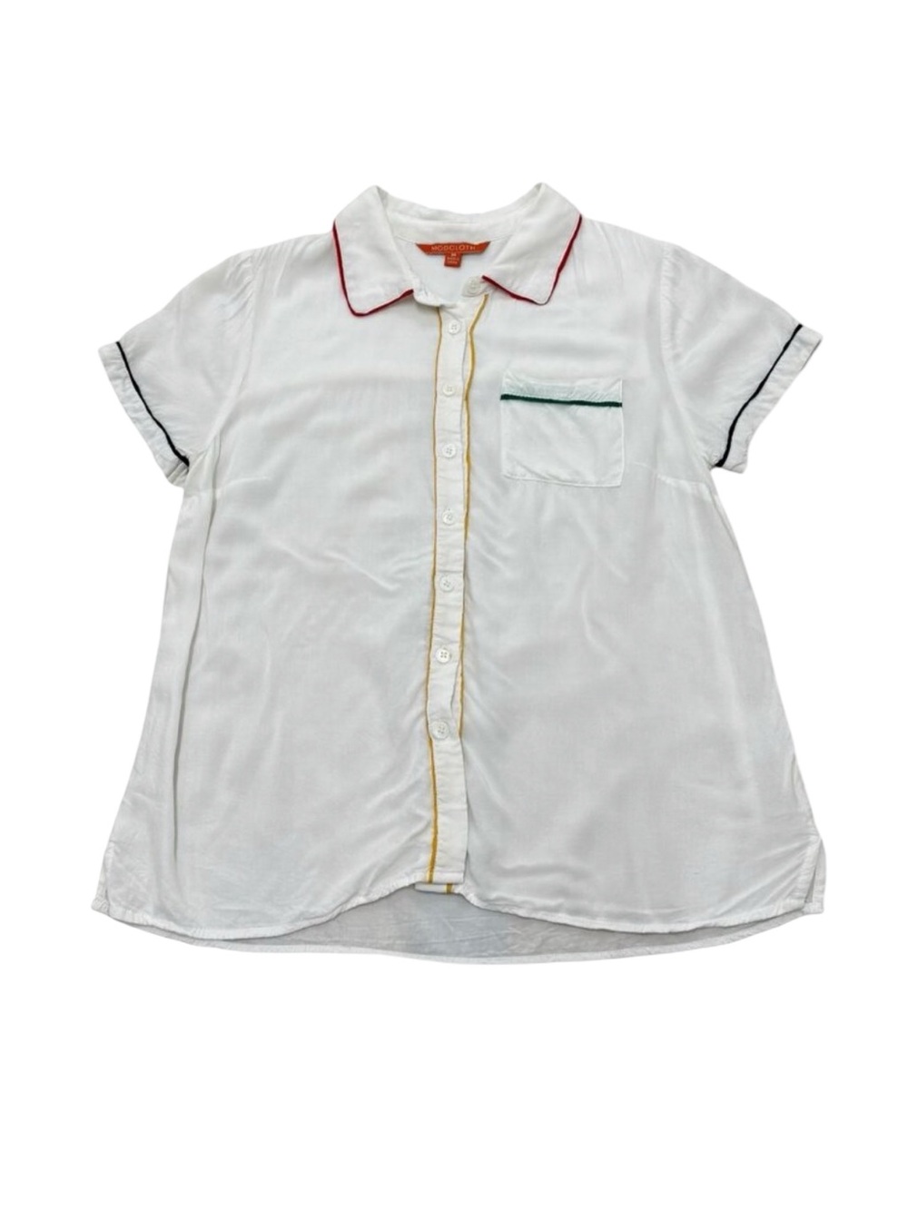 Women’s ModCloth White Rayon Short Sleeve Blouse Contrast Trim